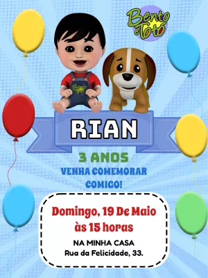 Convite de Aniversário Bento e Totó para Editar Online