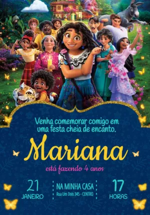 Convite de Aniversário Encanto com Personagens para Editar