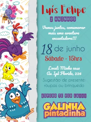 Convite de Aniversário Galinha Pintadinha para Editar Online