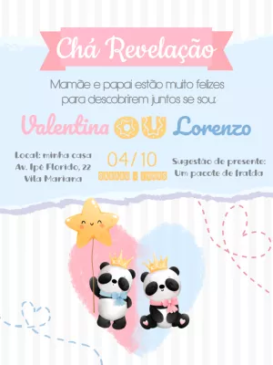Convite Chá Revelação Pandinhas Fofos para Editar Online