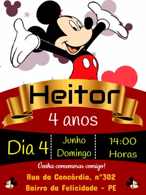 Convite de Aniversário Mickey Mouse para Editar Online