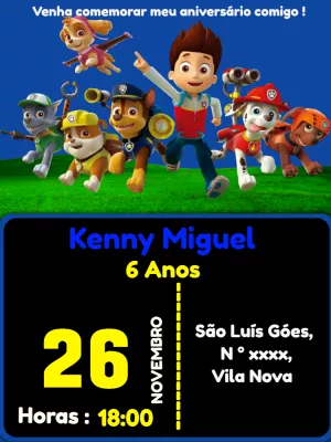 Invito di compleanno Paw Patrol – Statico – Lilian Designer