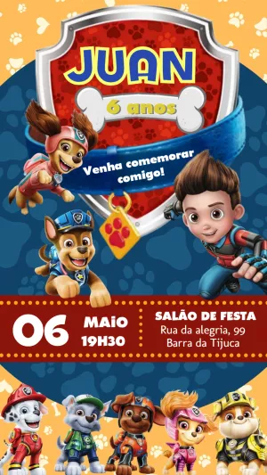 Convite Aniversário Patrulha Canina com Ryder para Editar Online