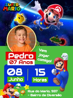 Invito di compleanno Super Mario – Statico – Myanne Figueiredo