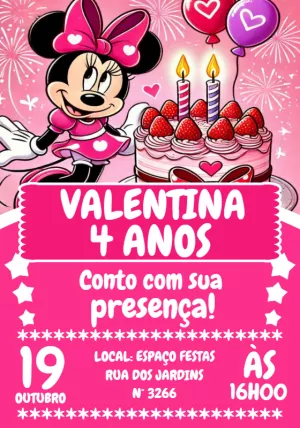 Convite de Aniversário Minnie Rosa para Editar Online