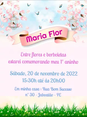 Convite Aniversário Jardim Encantado Borboletas para Editar