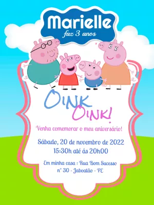 Convite de Aniversário Peppa Pig com a Família para Editar Online