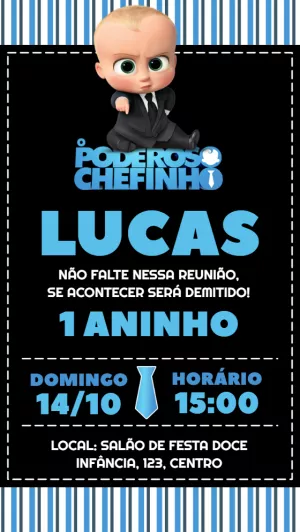 Convite Aniversário O Poderoso Chefinho para Editar Online