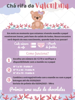 Convite Chá Rifa Ursinha Princesa para Editar Online