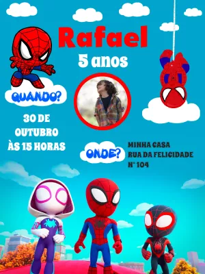 Convite Aniversário Homem Aranha com Foto para Editar Online