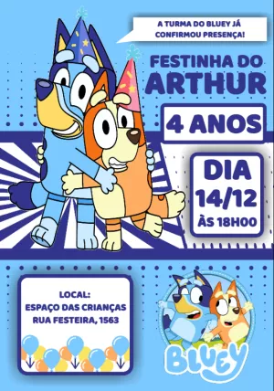 Invito di compleanno Bluey – Statico – Crazyume Designer