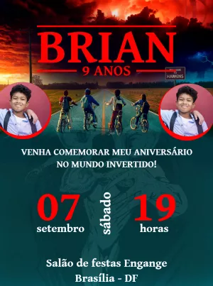 Convite Aniversário Stranger Things com Foto para Editar Online