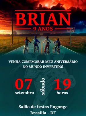 Convite de Aniversário Stranger Things Mundo Invertido para Editar