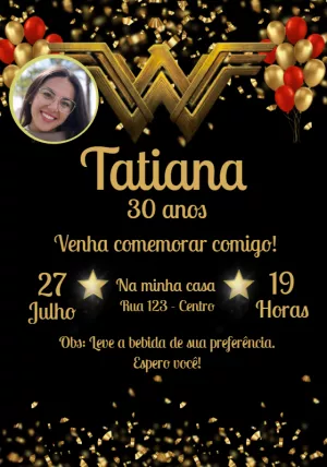 Convite Aniversário Mulher Maravilha com Foto para Editar