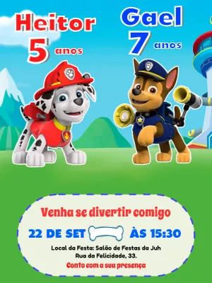 Invito di compleanno Paw Patrol – Statico – Pedro Henrique