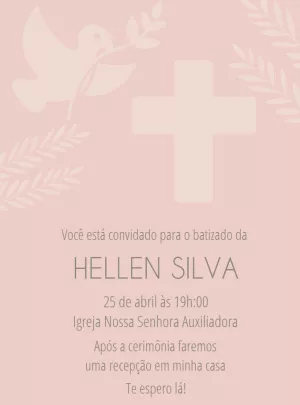 Convite de Batizado Rosa para Menina Editável Online