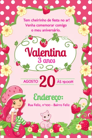 Convite de Aniversário Moranguinho para Editar Online