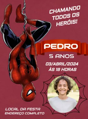 Convite Aniversário Homem Aranha com Foto para Editar Online