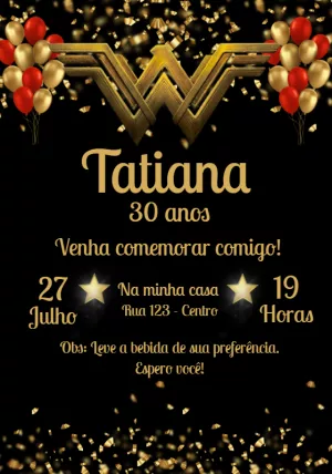 Convite Aniversário Mulher Maravilha para Editar Online