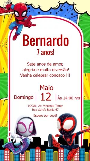 Convite Aniversário Spidey e Amigos para Editar Online