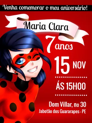 Convite de Aniversário Lady Bug Miraculous para Editar Online