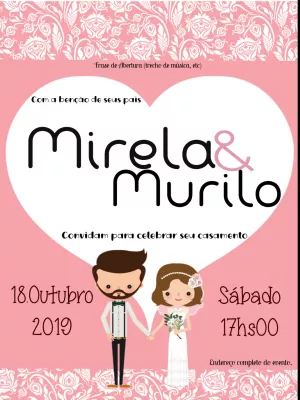 Convite de Casamento com Noivinhos Fofos para Editar Online