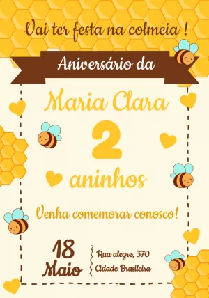 Convite de Aniversário Abelhinha para Editar e Imprimir