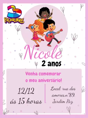 Convite de Aniversário 3 Palavrinhas para Editar Online