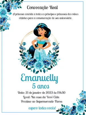Convite de Aniversário Jasmine Princesa para Editar Online