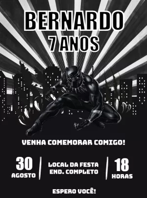 Convite Aniversário Pantera Negra para Editar Online