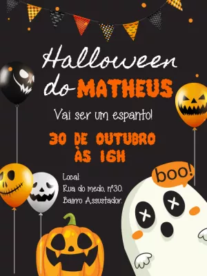 Convite Aniversário Halloween com Fantasmas para Editar Online