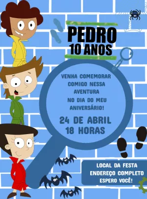 Convite de Aniversário Detetives DPA para Editar Online