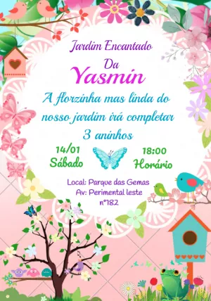 Convite Aniversário Jardim Encantado para Editar Online