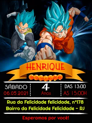 Convite Aniversário Dragon Ball com Goku e Vegeta para Editar