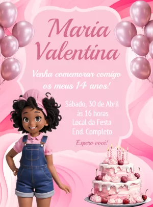 Convite de Aniversário Boneca Negra Editável Online