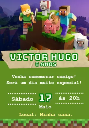 Convite de Aniversário Minecraft com Personagens para Editar