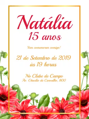 Convite 15 Anos Floral Clássico para Editar Online