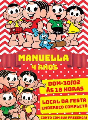 Convite Aniversário Turma da Mônica para Editar Online