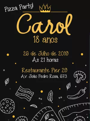Convite de Aniversário Pizza Party para Editar e Imprimir Online