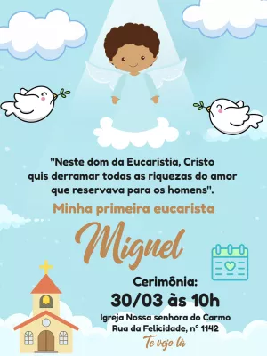 Convite Primeira Eucaristia Menino Anjo para Editar Online