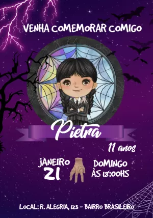Convite de Aniversário Wandinha para Editar e Imprimir