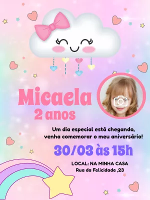 Convite Aniversário Chuva de Amor com Foto para Editar