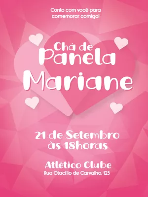 Convite Chá de Panela Corações Rosa para Editar Online
