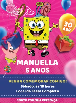 Convite de Aniversário Bob Esponja para Editar Online