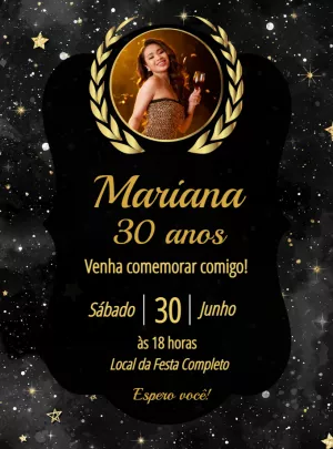 Convite de Aniversário Estrelas com Foto para Editar Online