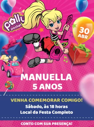 Convite de Aniversário Polly Pocket para Editar Online