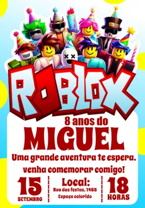 Convite de Aniversário Roblox com Personagens para Editar Online