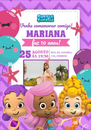 Convite de Aniversário Bubble Guppies com Foto para Editar Online