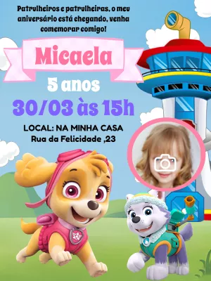 Invito di compleanno Paw Patrol – Statico – Pedro Henrique