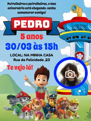 Invito di compleanno Paw Patrol – Statico – Pedro Henrique
